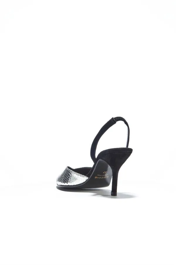 Sosandar Heels Women Grace Silver Snake V Front Slingback Heel Silver