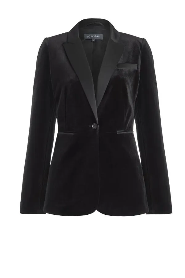 Sosandar Jackets and Coats Women Black Velvet Silky Detail Blazer Black