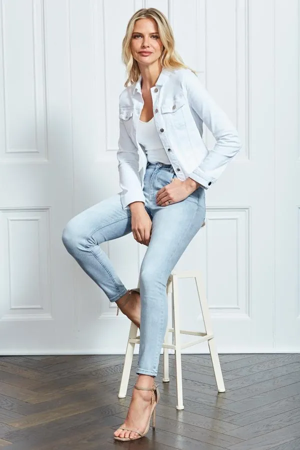 Sosandar Jackets and Coats Women White Denim Jacket With Silver Button Detail White