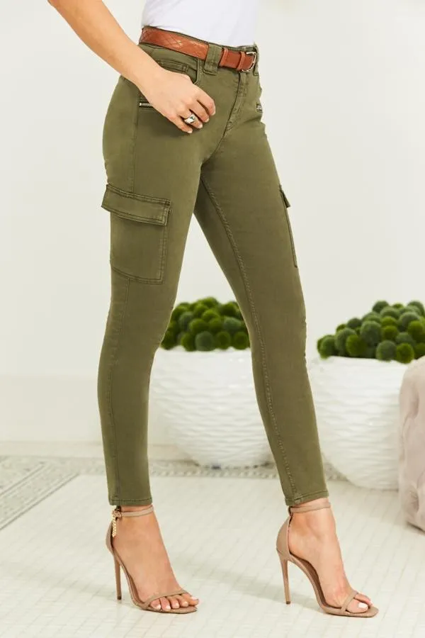 Sosandar Jeans and Jeggings Women Khaki Green Zip Detail Cargo Skinny Jeans Khaki Green Sosandar Jeans and Jeggings Women Khaki Green Zip Detail Cargo Skinny Jeans Khaki Green