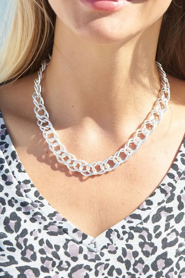 Sosandar Jewellery Women Silver Plated Chain Link Necklace Silver