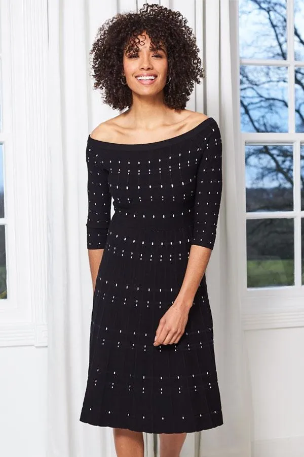 Sosandar Knitwear Women Black Bardot Stripe Detail Midi Dress Black