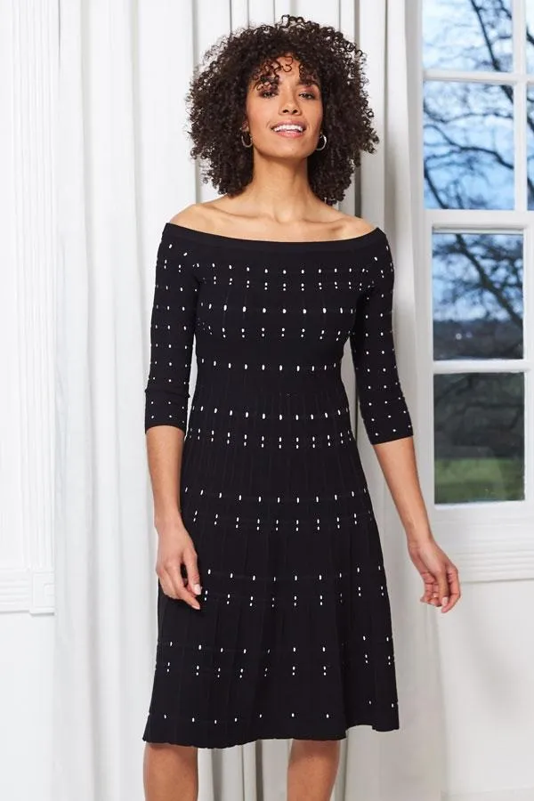 Sosandar Knitwear Women Black Bardot Stripe Detail Midi Dress Black