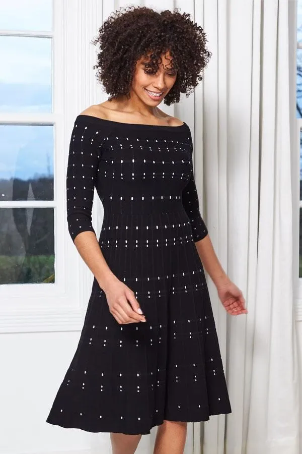 Sosandar Knitwear Women Black Bardot Stripe Detail Midi Dress Black