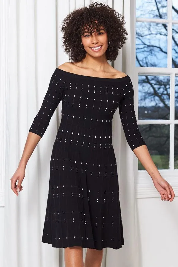 Sosandar Knitwear Women Black Bardot Stripe Detail Midi Dress Black