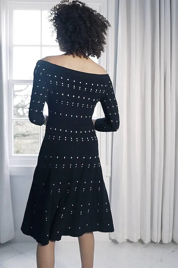 Sosandar Knitwear Women Black Bardot Stripe Detail Midi Dress Black