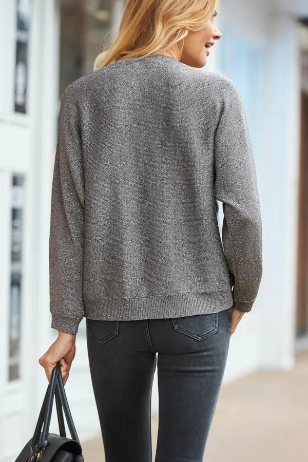 Sosandar Knitwear Women Silver Metallic Knit Jumper Silver