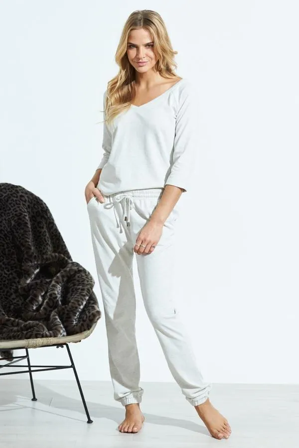 Sosandar Loungewear Women Ivory Marl Jersey Loungewear Joggers Ivory