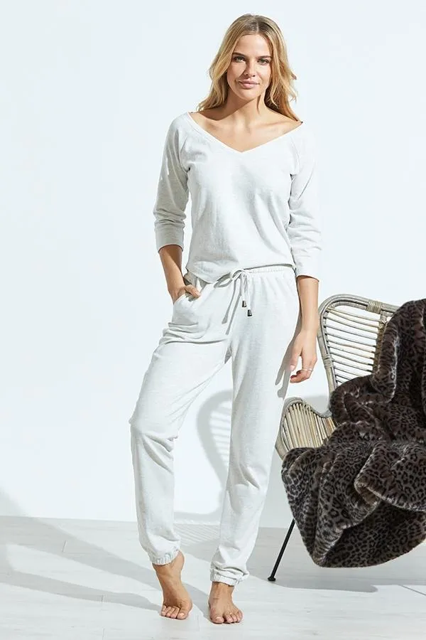 Sosandar Loungewear Women Ivory Marl Jersey Loungewear Joggers Ivory