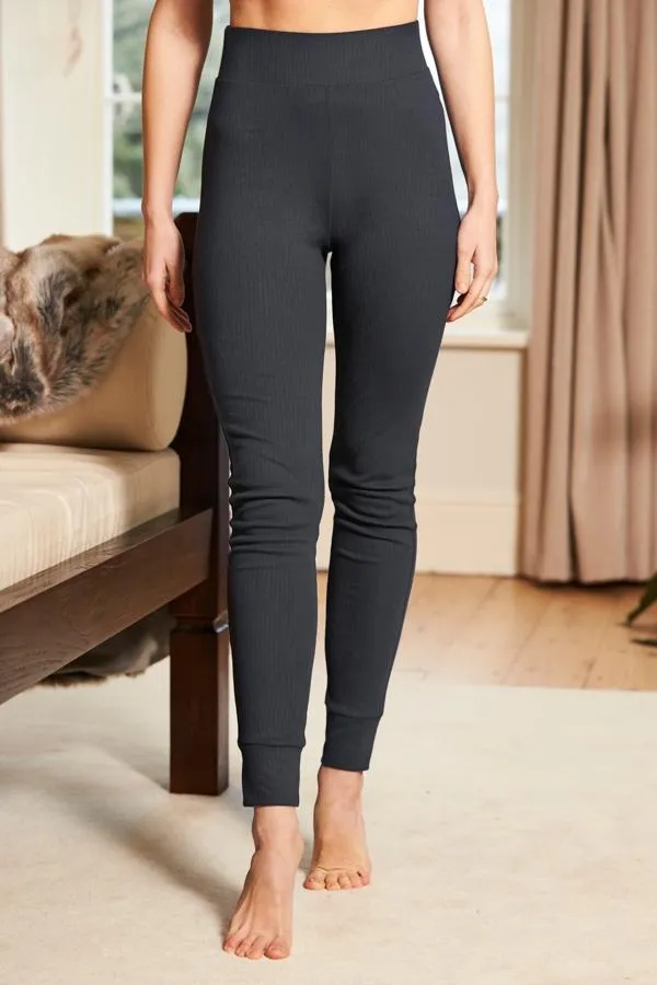 Sosandar Loungewear Women Slate Grey Ribbed Loungewear Leggings Grey