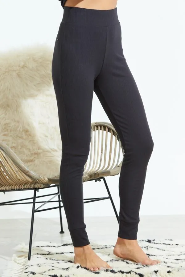 Sosandar Loungewear Women Slate Grey Ribbed Loungewear Leggings Grey