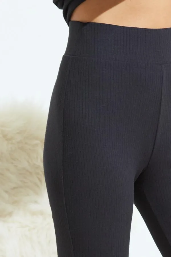 Sosandar Loungewear Women Slate Grey Ribbed Loungewear Leggings Grey