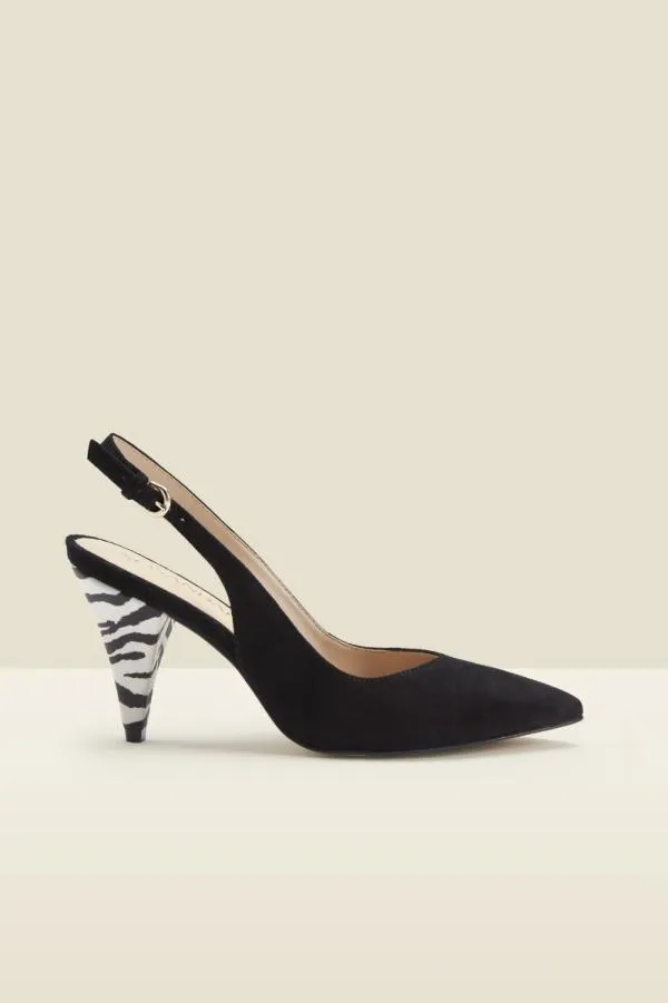 Sosandar Mid Heels Women Cara Black Zebra Suede Cone Heel Slingback Shoe Black