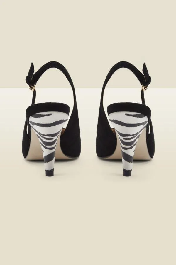 Sosandar Mid Heels Women Cara Black Zebra Suede Cone Heel Slingback Shoe Black
