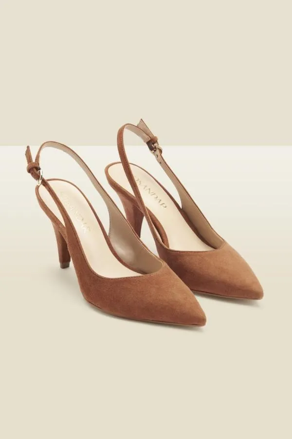 Sosandar Mid Heels Women Cara Cognac Suede Cone Heel Slingback Shoe