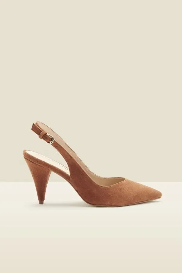 Sosandar Mid Heels Women Cara Cognac Suede Cone Heel Slingback Shoe