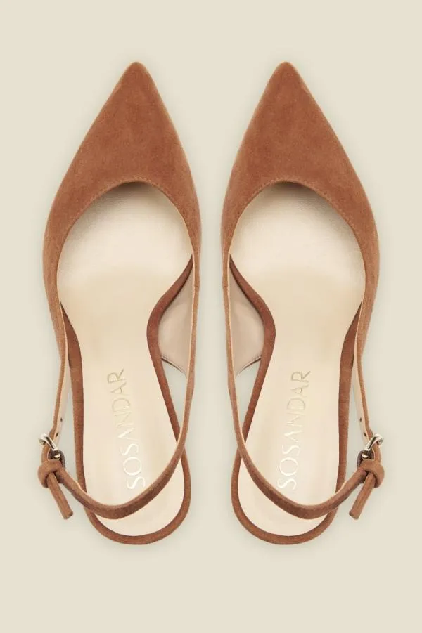 Sosandar Mid Heels Women Cara Cognac Suede Cone Heel Slingback Shoe