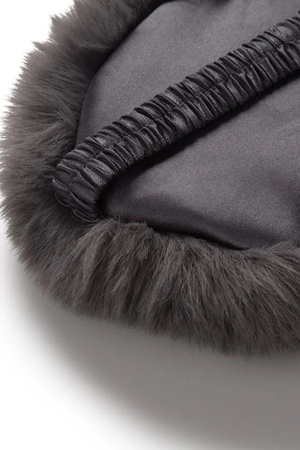Sosandar Nightwear Women Charcoal Grey Luxe Satin and Faux Fur Eye Mask Charcoal Grey
