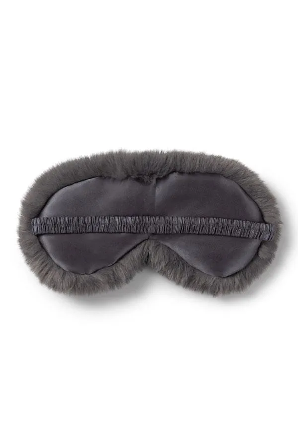 Sosandar Nightwear Women Charcoal Grey Luxe Satin and Faux Fur Eye Mask Charcoal Grey