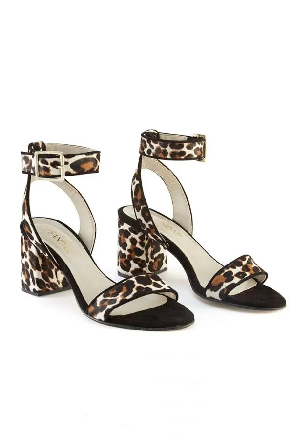 Sosandar Sandals and Flip Flops Women Leopard Print Block Heel Leather Sandal