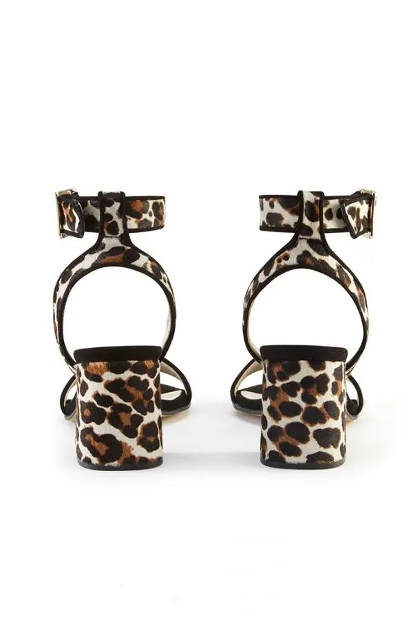 Sosandar Sandals and Flip Flops Women Leopard Print Block Heel Leather Sandal