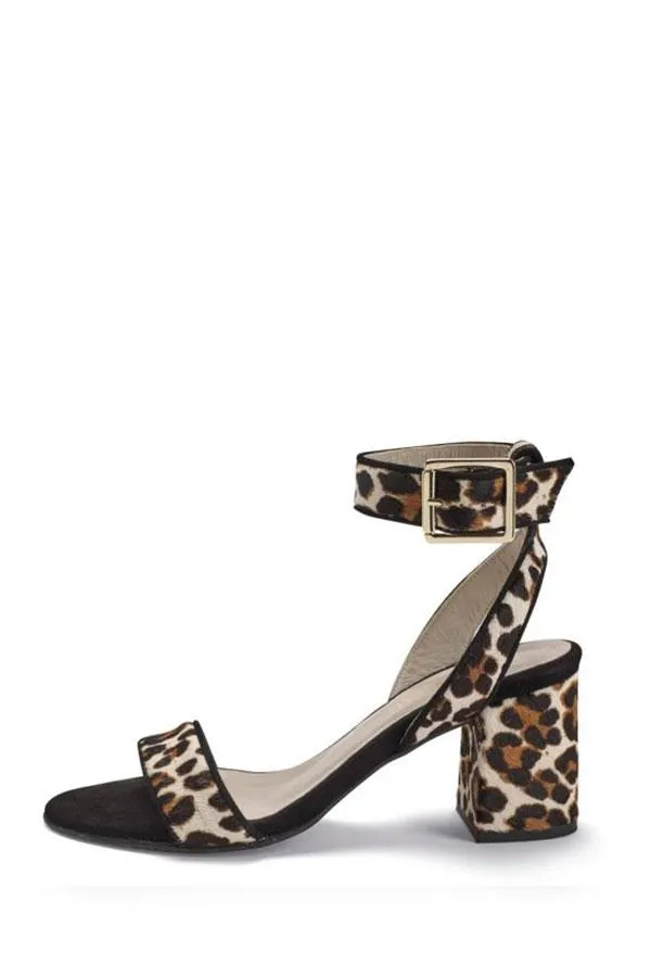 Sosandar Sandals and Flip Flops Women Leopard Print Block Heel Leather Sandal