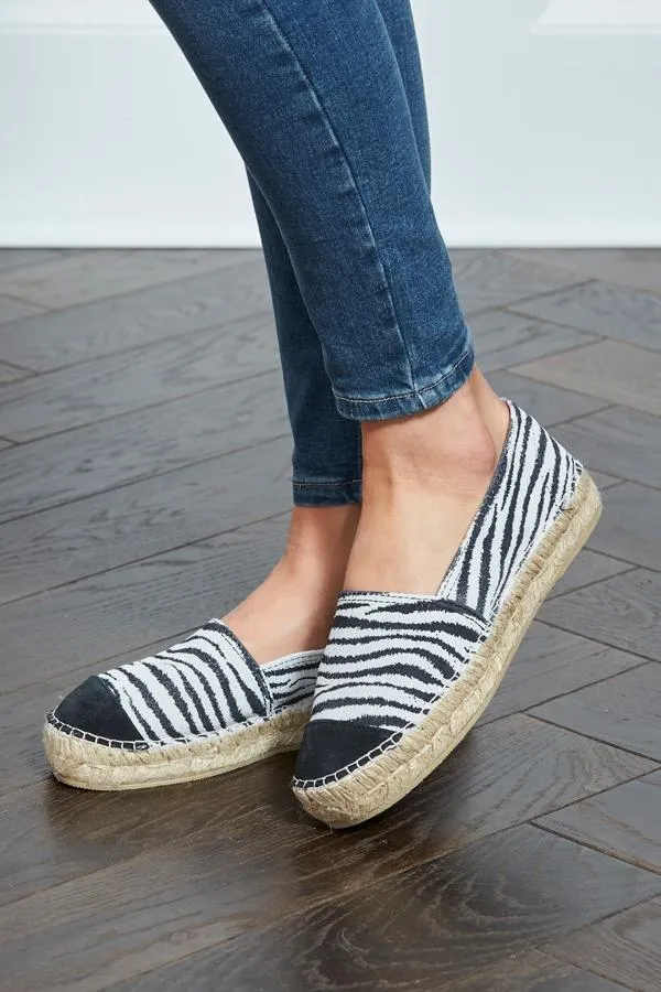 Sosandar Sandals and Flip Flops Women Paloma Zebra Print Leather Flat Espadrille