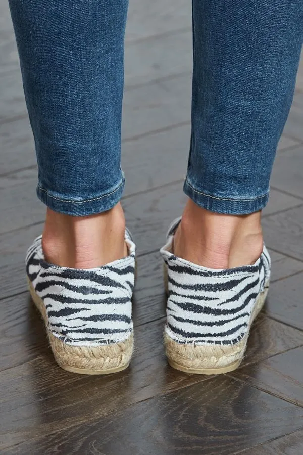Sosandar Sandals and Flip Flops Women Paloma Zebra Print Leather Flat Espadrille