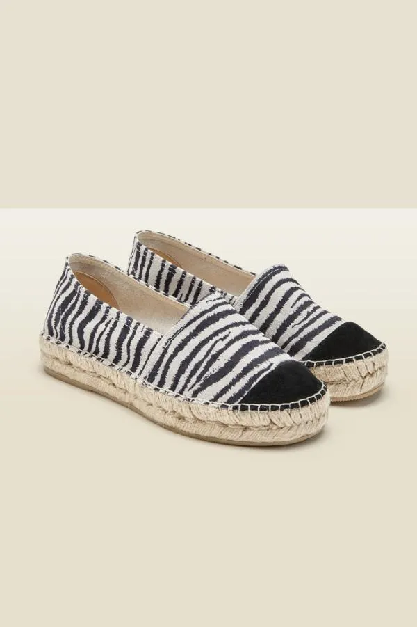 Sosandar Sandals and Flip Flops Women Paloma Zebra Print Leather Flat Espadrille