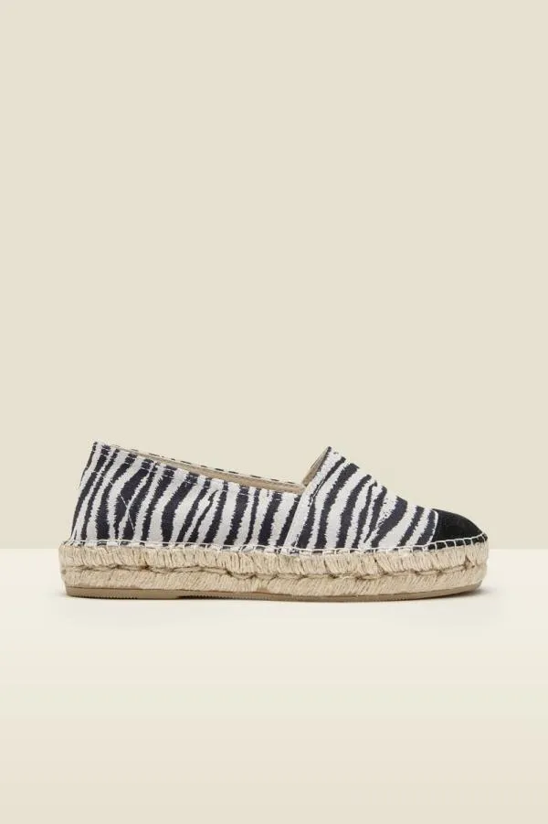 Sosandar Sandals and Flip Flops Women Paloma Zebra Print Leather Flat Espadrille