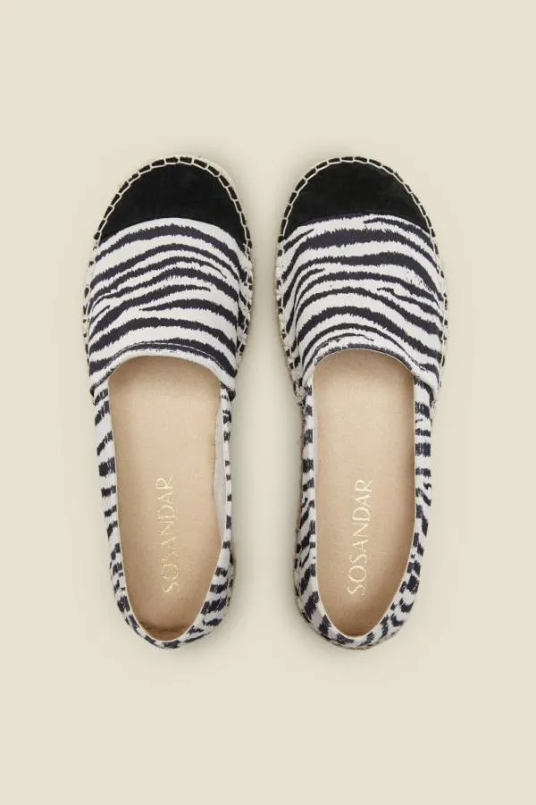 Sosandar Sandals and Flip Flops Women Paloma Zebra Print Leather Flat Espadrille
