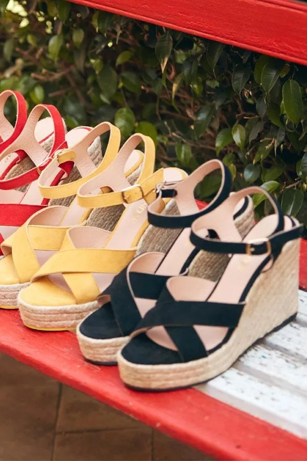 Sosandar Sandals and Flip Flops Women Yellow Havana Suede Espadrille Wedges
