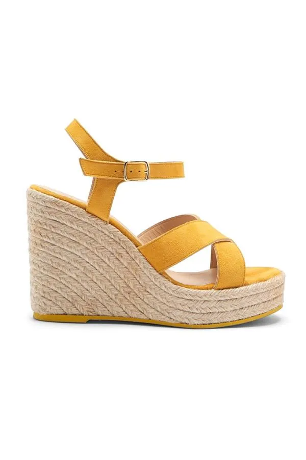Sosandar Sandals and Flip Flops Women Yellow Havana Suede Espadrille Wedges