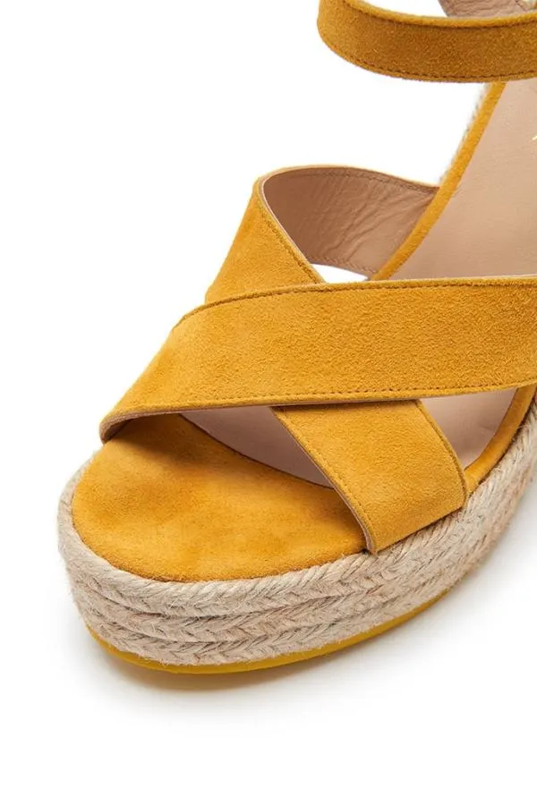 Sosandar Sandals and Flip Flops Women Yellow Havana Suede Espadrille Wedges
