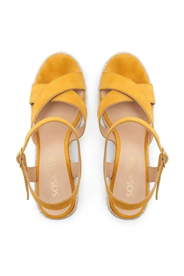 Sosandar Sandals and Flip Flops Women Yellow Havana Suede Espadrille Wedges