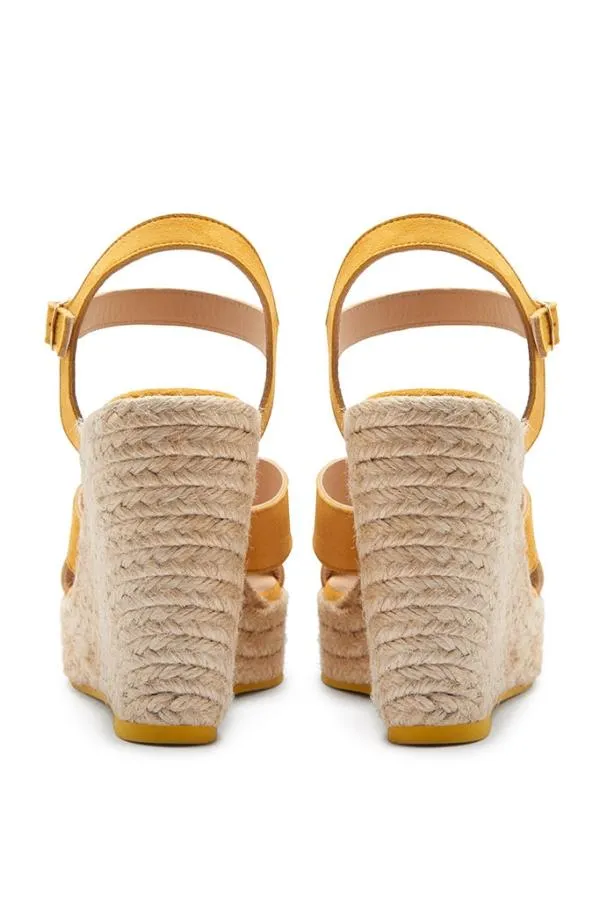 Sosandar Sandals and Flip Flops Women Yellow Havana Suede Espadrille Wedges