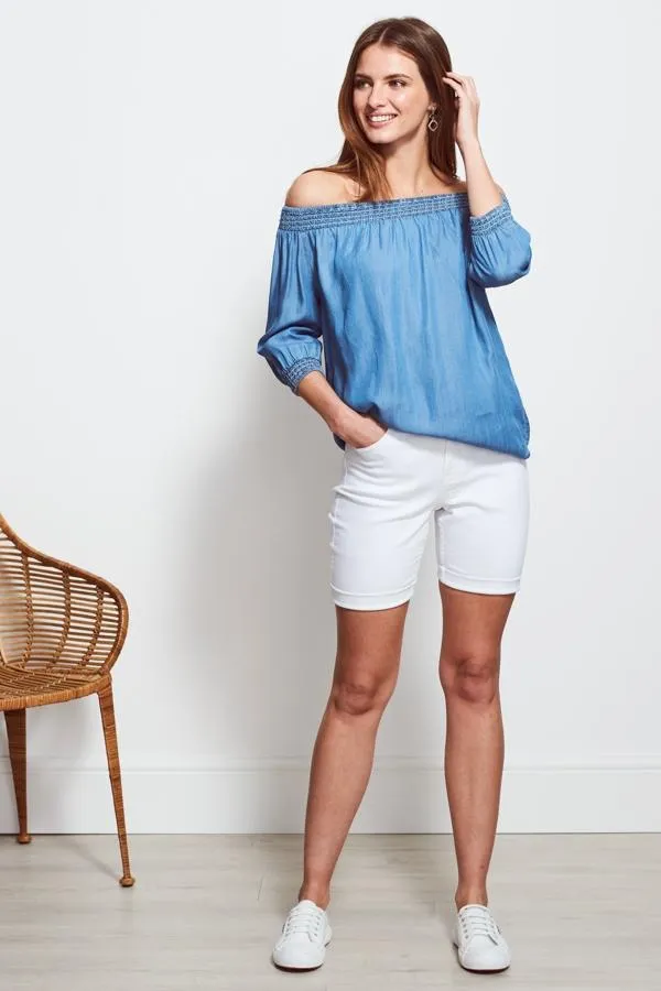Sosandar Shorts Women White Longline Denim Shorts White