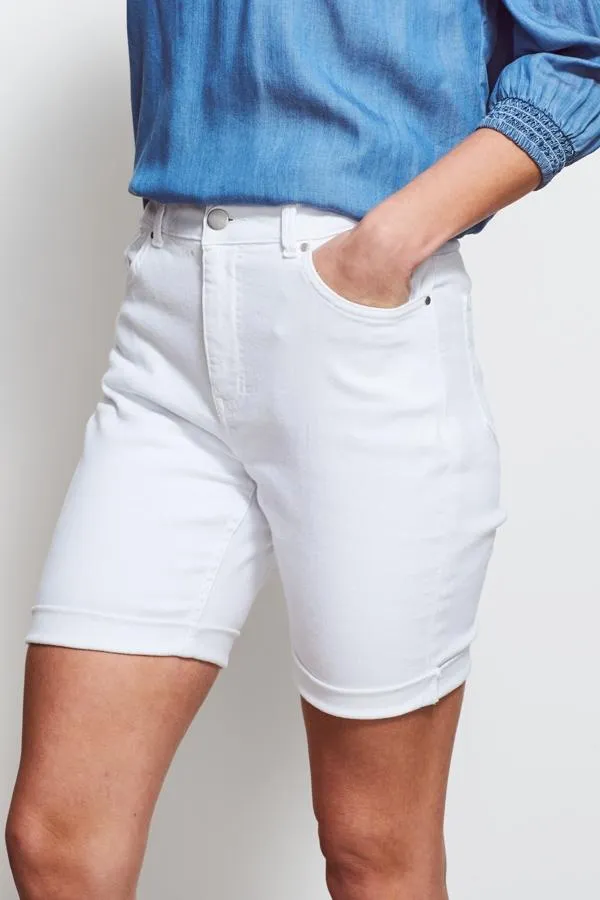 Sosandar Shorts Women White Longline Denim Shorts White