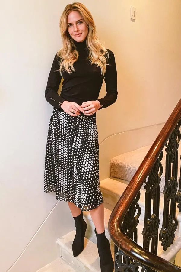 Sosandar Skirts Women Black and Cream Multi Spot Midi Skirt Black Cream