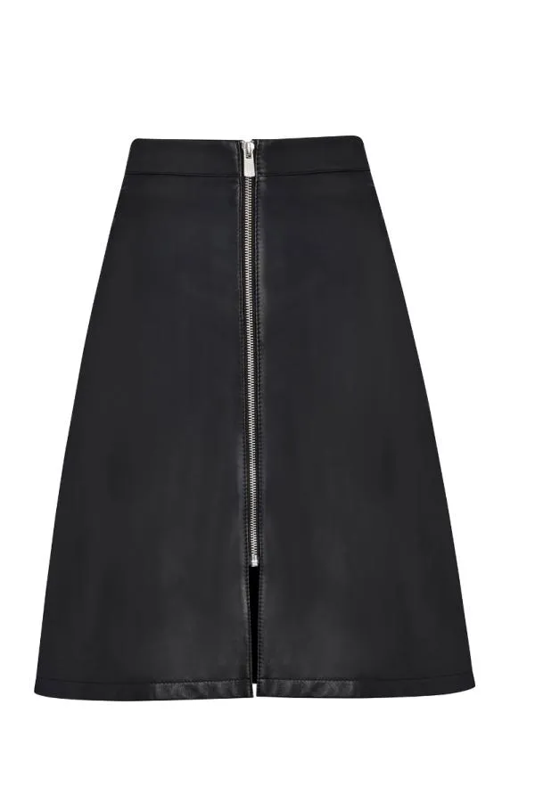 Sosandar Skirts Women Black Leather Zip Front A Line Skirt Black