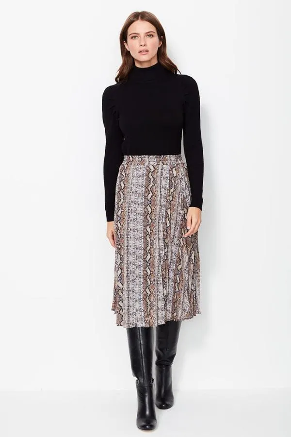 Sosandar Skirts Women Snake Print Pleated Skirt Sosandar Skirts Women Snake Print Pleated Skirt