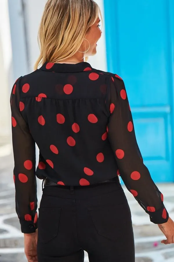 Sosandar Tops Women Black and Red Spot Print Shirt Black Red