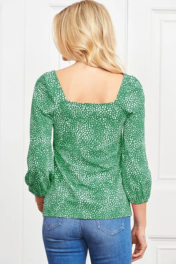Sosandar Tops Women Green Confetti Spot Print Square Neck Jersey Top Green
