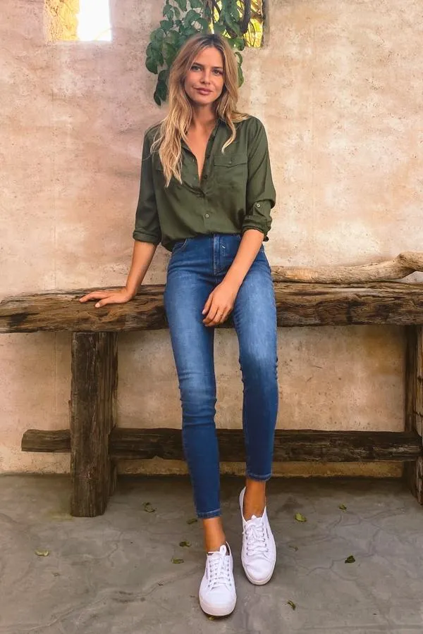 Sosandar Tops Women Khaki Green Pocket Detail Utility Shirt Khaki Green