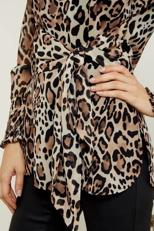 Sosandar Tops Women Leopard Print Tie Front Top