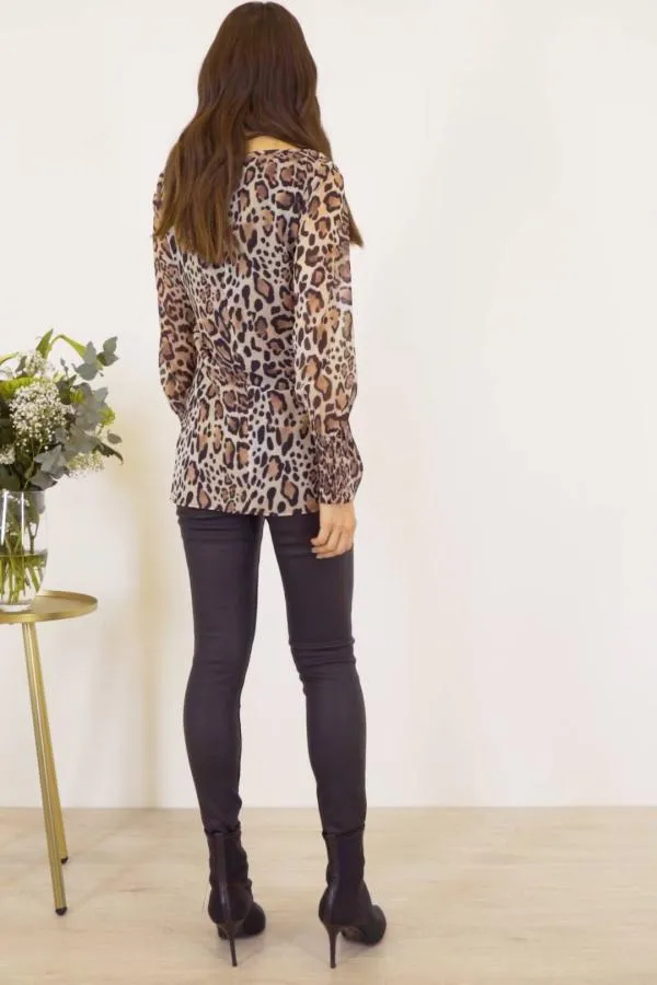 Sosandar Tops Women Leopard Print Tie Front Top
