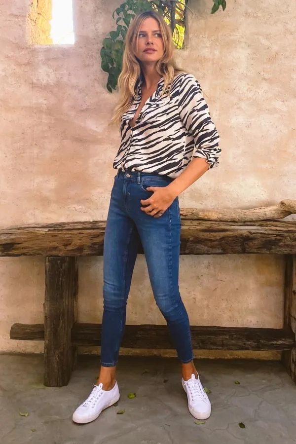 Sosandar Tops Women Natural Zebra Print Pocket Detail Longline Shirt