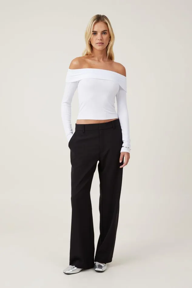 Staple Rib Off Shoulder Long Sleeve Top White Women Cotton On Tops