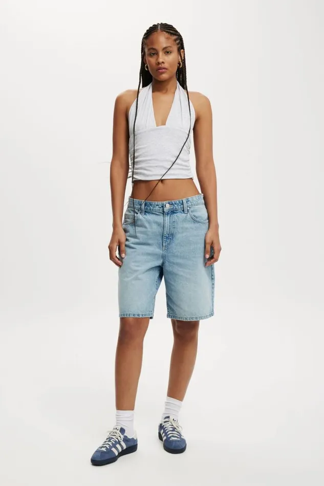 Staple Rib Rouched Halter Top Grey Marle Women Cotton On Tops