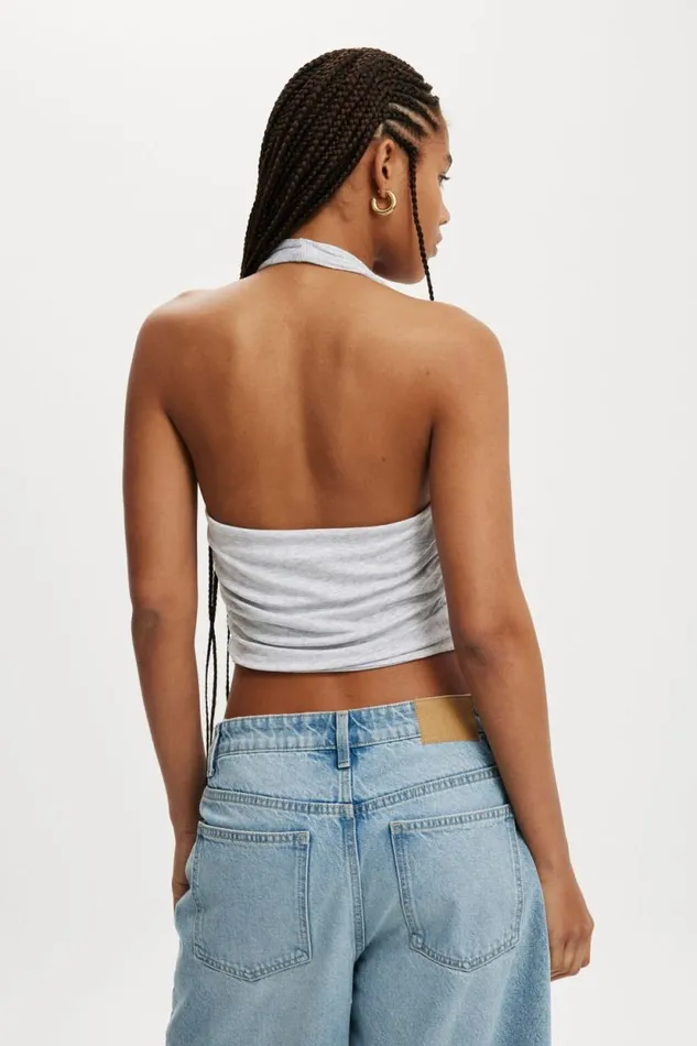 Staple Rib Rouched Halter Top Grey Marle Women Cotton On Tops